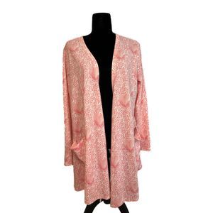 LulaRoe Pink Cardigan with Leaf and Heart Design, Large, NWT